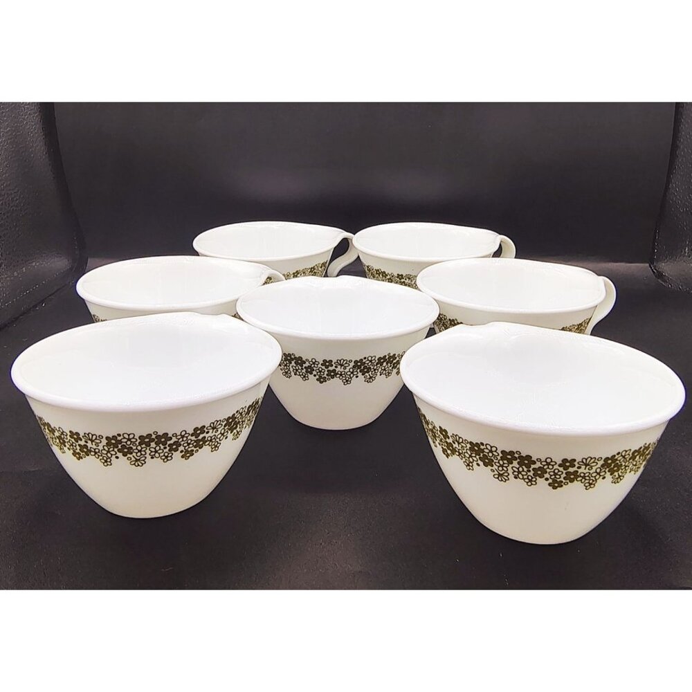 Coffee Cups Spring Blossom Green Crazy Daisy Corning Ware Vintage Lot of 7